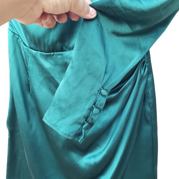 Reformation Hyperion Dress Emerald Silk One Shoulder Long Sleeve Mini 0 - Picture 4 of 8